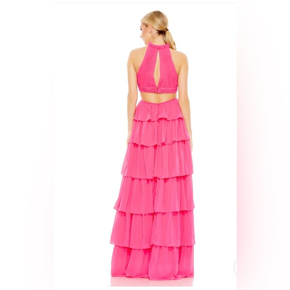 NWT Ieena For Mac Duggal Tiered Ruffle Pleated High Neck Evening Gown S Small - Picture 5 of 9